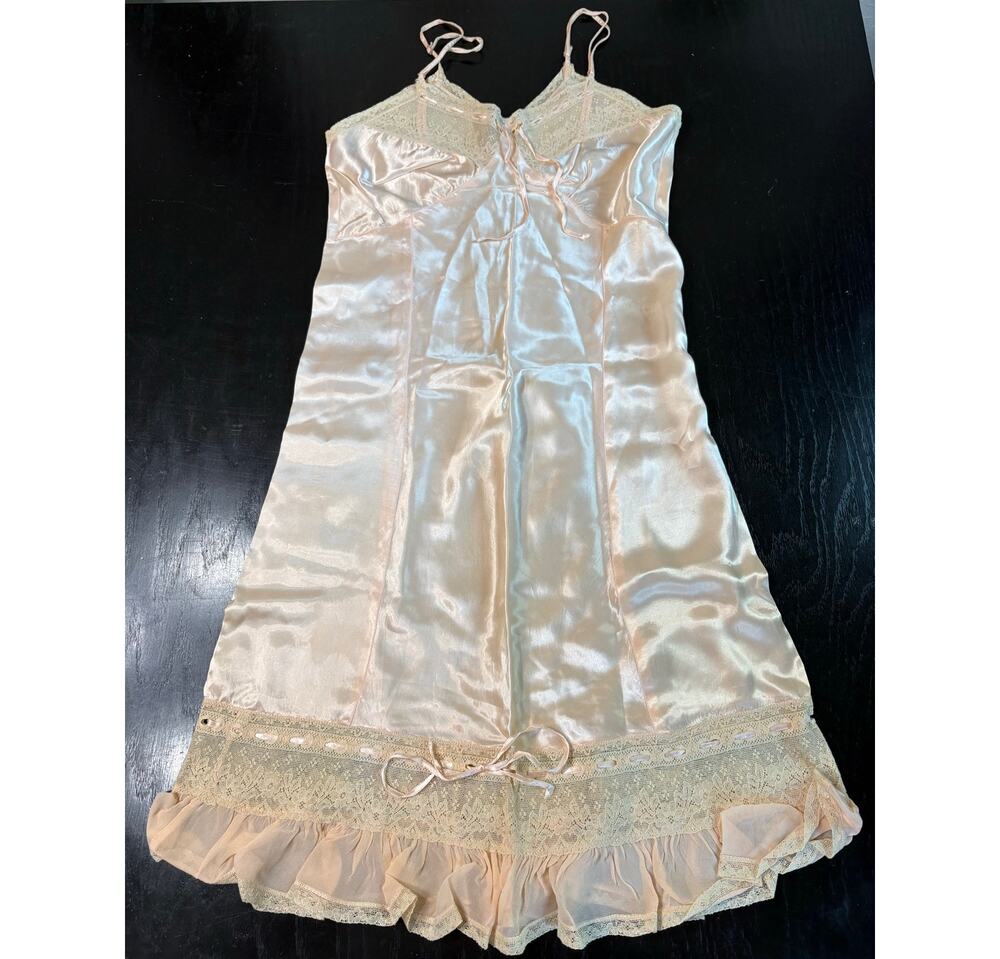 Vintage Silky Light Pink Peach Slip dress- Small- Pandora Lingerie Hollywood